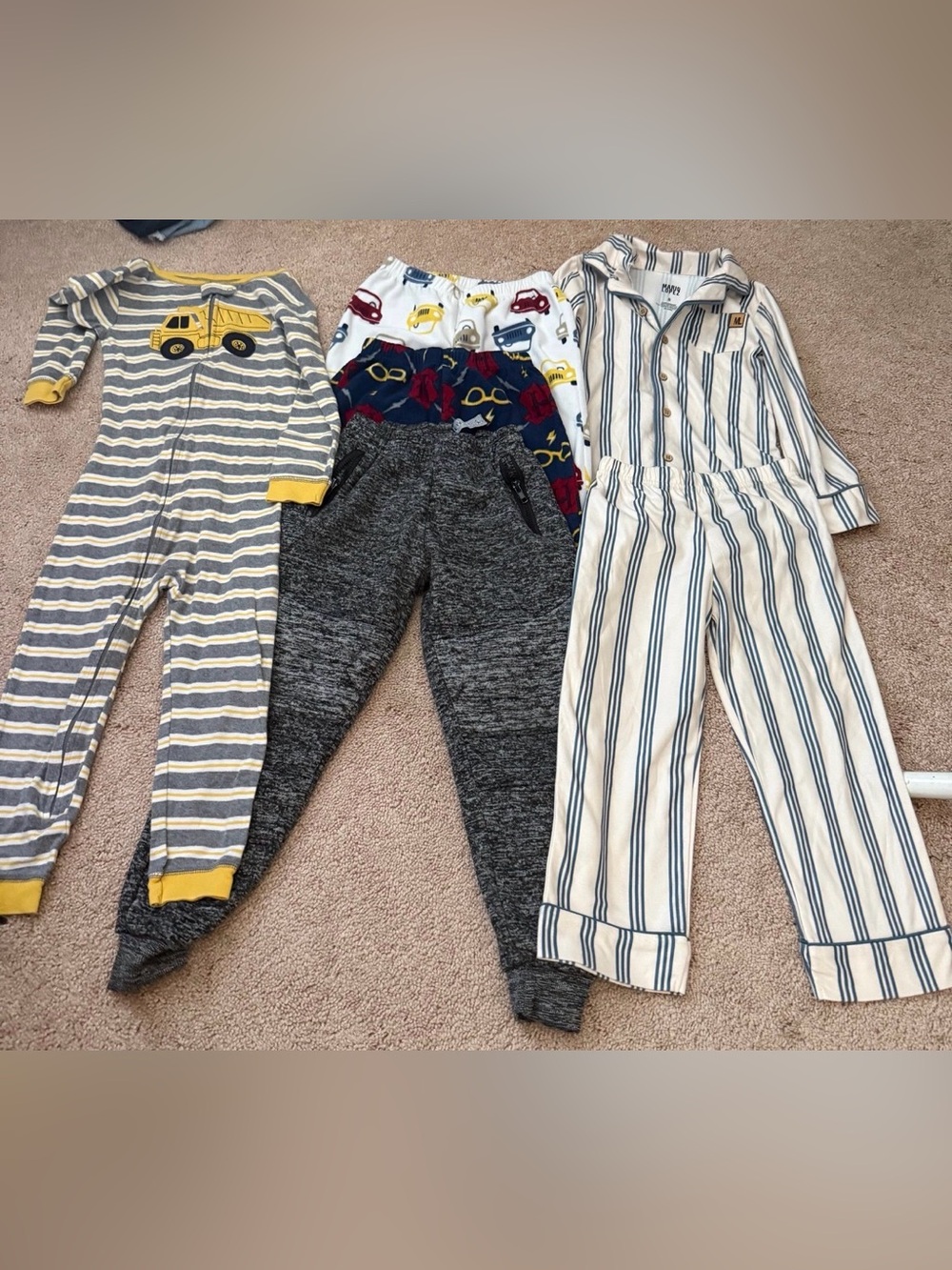 5T Striped Yellow & Gray Truck One-Piece Kids Pajamas